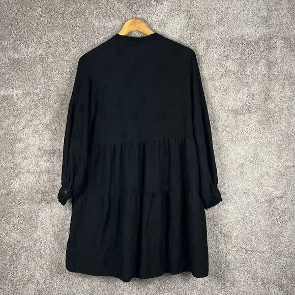 Zara Dress Womens Medium Black Dot Tiered Long Sleeve Tie Front Neck - Picture 2 of 12